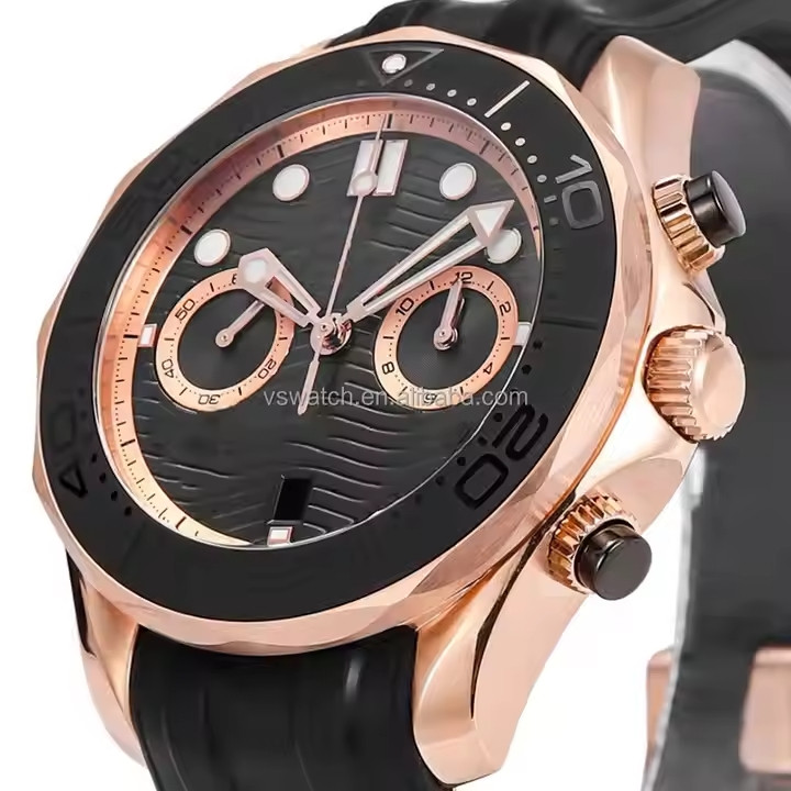 High quality black dial sapphire glass mirror Luminous Chronograph 44mm men's automatic mechanical omegaes watch